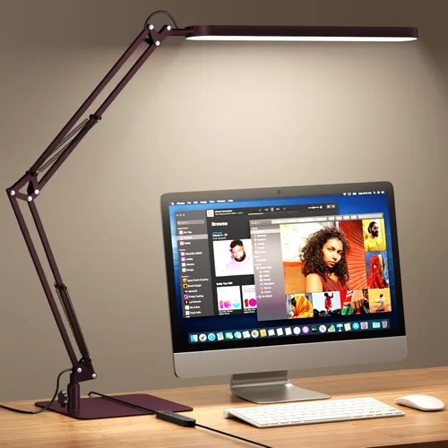 Vista 18 de SKYLEO - Lámpara de escritorio LED con base delgada - Luz de escritorio de brazo oscilante ajustable, regulable, temporizador, protección