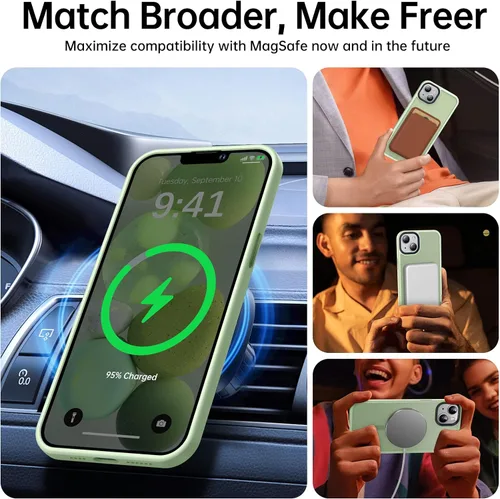 Vista 2 de Funda magnética para iPhone 13 y iPhone 14 para MagSafe [protección de grado militar de 10 pies], delgada, parte trasera translúcida mate con borde