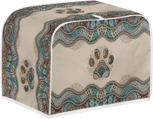 Vista 2 de Talayituse Funda para tostadora con estampado de huellas bohemias de 4 rebanadas para pan, cubierta lavable para tostadora de cocina, cubierta