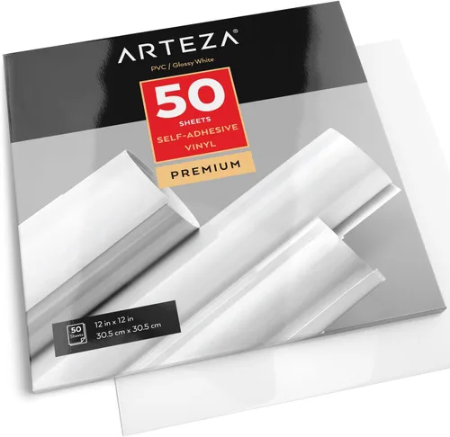 Vista 4 de ARTEZA Hojas de vinilo autoadhesivas, 12 x 12 pulgadas, paquete de 50, blanco brillante, impermeables y fáciles de desmalezar y cortar, SAV