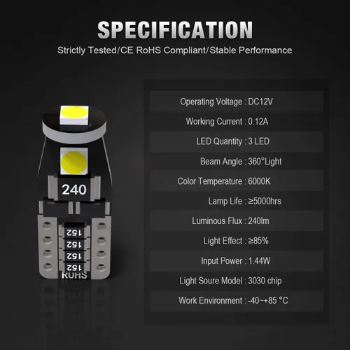 Vista 5 de KAFEEK 20x T10 cuña 194 168 2825 W5W bombillas LED, superbrillantes, chipset 3-3030, sin error CAN-Bus, luces interiores, matrícula, domo, mapa