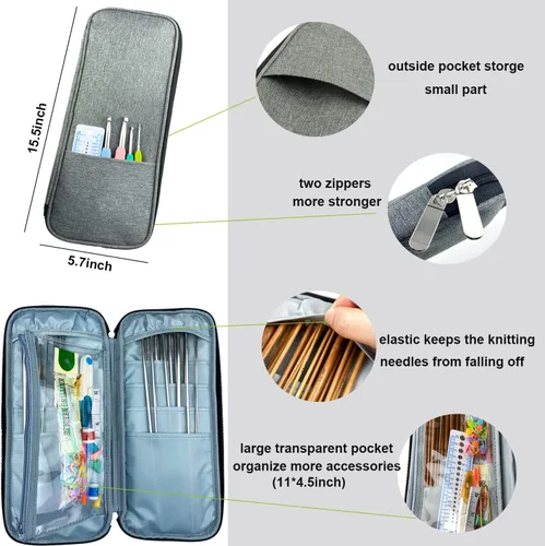 Vista 5 de Mdoker Juego de agujas de tejer de aluminio con estuche, 22 agujas de tejer rectas de un solo punto, agujas de suéter de 13.5 pulgadas de longitud