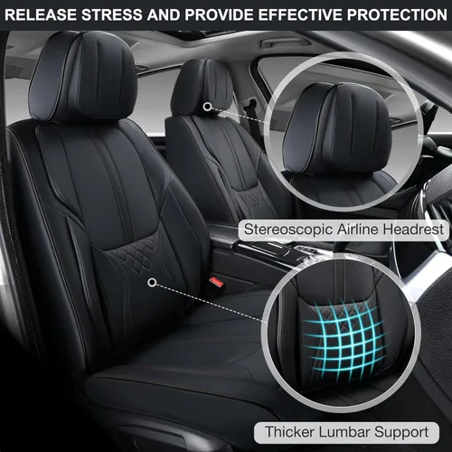 Vista 4 de BWTJF Fundas de asiento de coche negras para asiento delantero, fundas de asiento universales para automóviles, protectores de asiento de automóvil