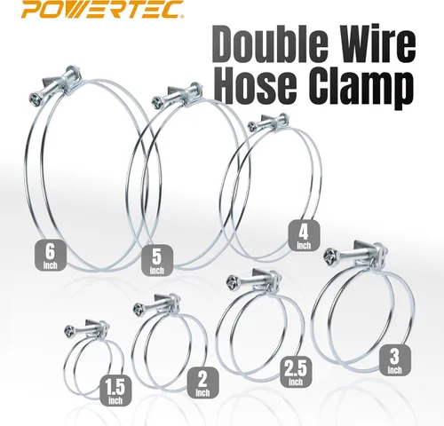 Vista 8 de POWERTEC 70197 Abrazadera de manguera de doble alambre de 2-12 pulgadas con perno, abrazaderas de manguera ajustables para colector de polvo