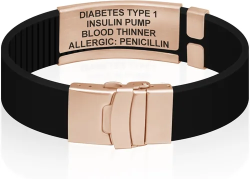 Vista 116 de Divoti Pulsera de identificación de alerta médica grabada personalizada, grabado láser de doble cara, pulsera de silicona, cierre de seguridad