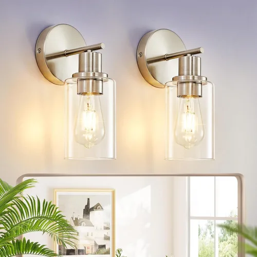 Vista 8 de DLLT - Juego de 2 apliques de pared, modernos accesorios de tocador de baño, luces de tocador negro mate con pantalla de vidrio blanco lechoso