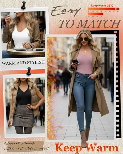 Vista 3 de Paquete de 4 camisetas térmicas sin mangas para mujer, con cuello en V, forro polar, sin mangas, cálido, chaleco de capa base