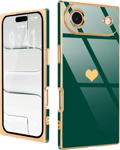 Vista 32 de Compatible con iPhone 13 Funda Rectangular Bonita Chapado Dorado Lujo Corazón de Amor Funda de Teléfono para Mujeres Niñas A Prueba de Golpes Bordes