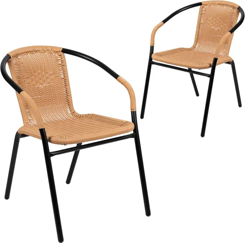 Flash Furniture Lila Paquete de 2 Sillas Apilables de Ratán Beige para Restaurante Interior-Exterior