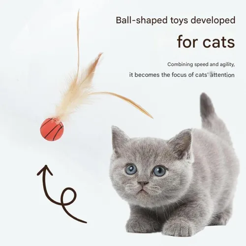 Vista 2 de Juguetes interactivos de bolas de plumas para gatos, nuevas bolas elásticas para gatos de interior, juguetes de ejercicio rodantes con plumas