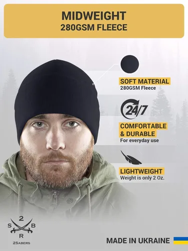 Vista 2 de 2SBR 2SABERS Gorro de vellón cálido de invierno - Gorro de cráneo para hombre, para clima frío al aire libre, negro