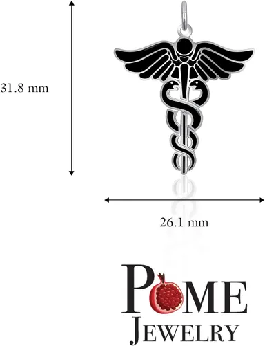 Vista 5 de Pome Collar Caduceus en plata de ley, collar de plata para médico enfermero, fabricado en Estados Unidos