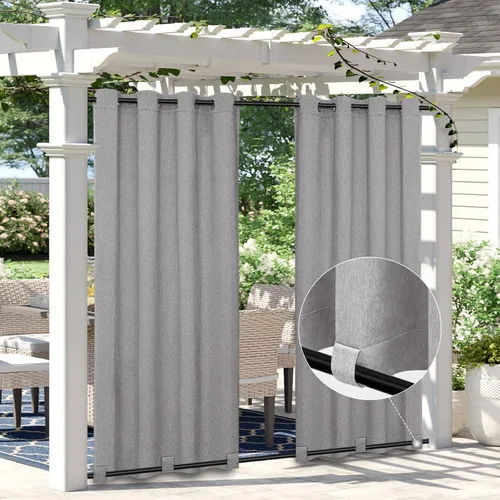 Vista 33 de Easy-Going - Cortinas para exterior con aspecto de lino impermeables y a prueba de viento para porche, cortinas suaves y gruesas de privacidad