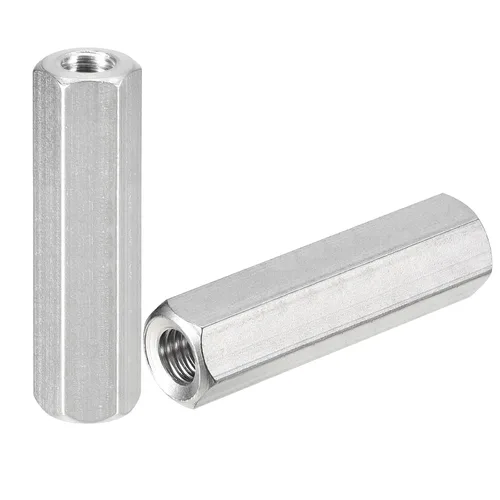 Vista 11 de uxcell Tuercas de acoplamiento M8 x 1.25 de paso de 1.181 in de longitud, 2 tuercas de acoplamiento de varilla hexagonal métrica de acero inoxidable