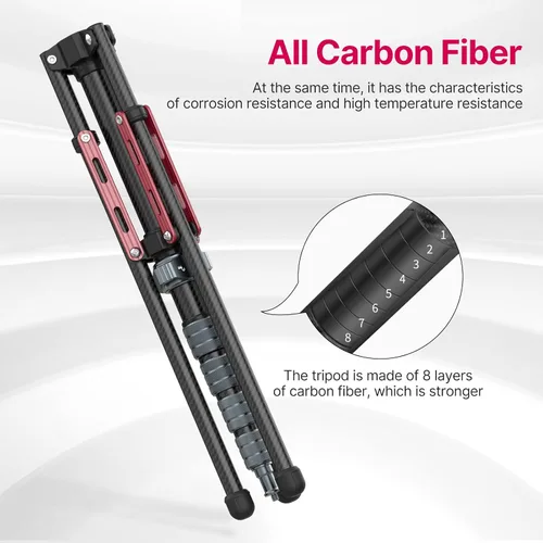Vista 3 de ULANZI Soporte de luz de fibra de carbono MT-49, trípode ajustable para fotografía con clip para teléfono, 76.4 in/76.4 pulgadas trípode resistente
