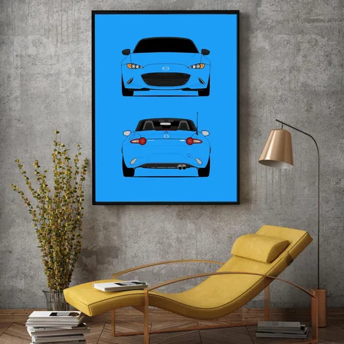 Vista 3 de Custom Car Posters Póster personalizable en color hecho a mano compatible con Mazda Miata MX-5 ND (2015 presente) (delantera y trasera), decoración