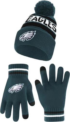 Vista 38 de Ultra Game Gorro de punto de invierno oficial de la NFL para jóvenes, súper suave, con guantes extra cálidos para pantalla táctil