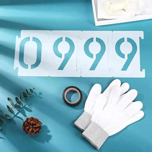 Vista 7 de Tenare Kit de 44 plantillas de bordillo de números de 4 pulgadas con 40 plantillas de plástico reutilizables de números de 0 a 9, cinta adhesiva, 3