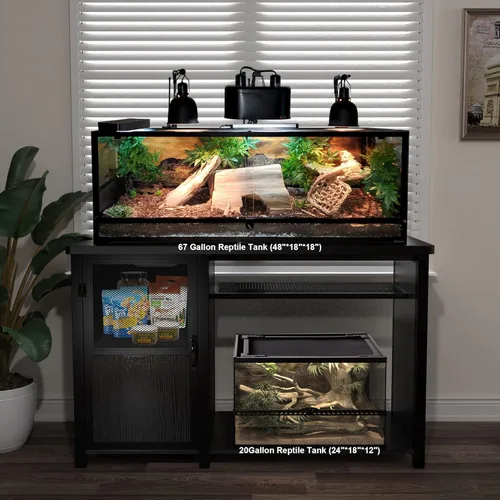 Vista 5 de Soporte para tanque de peces de 55 a 75 galones, soporte para acuario con almacenamiento de gabinete y marco de metal resistente, mesa de 52