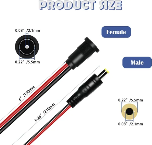 Vista 2 de 6 juegos 5,5 x 2,1 mm DC Power Jack conector hembra roscado de montaje en panel adaptador de conector de barril con tapa de cubierta OLA012