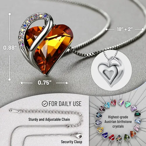 Vista 3 de Leafael - Collares para mujer, dije de corazón de amor infinito con cristales de piedra natal, cadena chapada en plata de 18 + 2 pulgadas, regalo