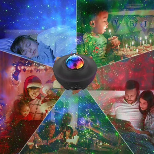 Vista 7 de Proyector de estrellas, proyector de galaxia para dormitorio, luz nocturna de galaxia con temporizador y control remoto, altavoz Bluetooth, ruido