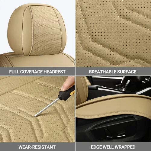 Vista 3 de AOOG Fundas de cuero para asiento de automóvil, 2 piezas delanteras, fundas de asiento transpirables de piel sintética, fundas interiores