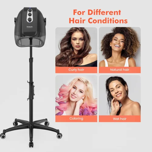 Vista 7 de TASALON Ionic - Secador de pelo con capucha, color gris, secador de pelo profesional para el hogar y el salón con 3 ajustes de temperatura