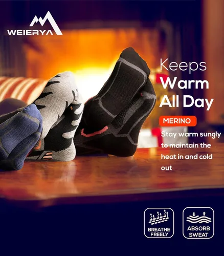 Vista 6 de Weierya - Calcetines de esquí, paquete con 2 pares para esquiar, snowboard, deportes en exteriores