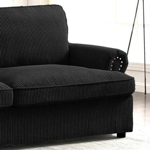 Vista 9 de Sofá cama reversible con cómodo colchón de espuma viscoelástica, sofá extraíble de pana convertible de tamaño matrimonial para sala de estar, Negro