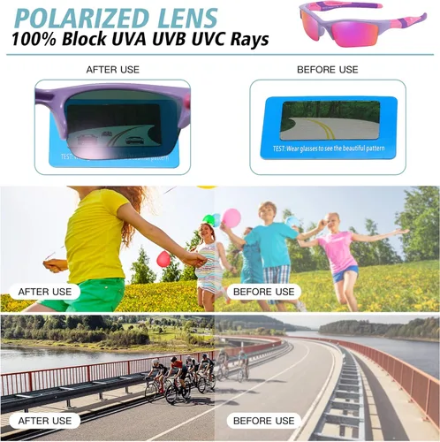 Vista 7 de DUCO K014 - Gafas de sol deportivas para niños y niñas de 6 a 10 años Negro