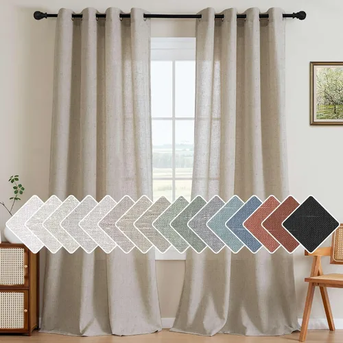Vista 27 de H.VERSAILTEX - Elegantes cortinas de lino natural mezclado, eficientes energéticamente, con filtro de luz, textura de lino, paneles para ventana