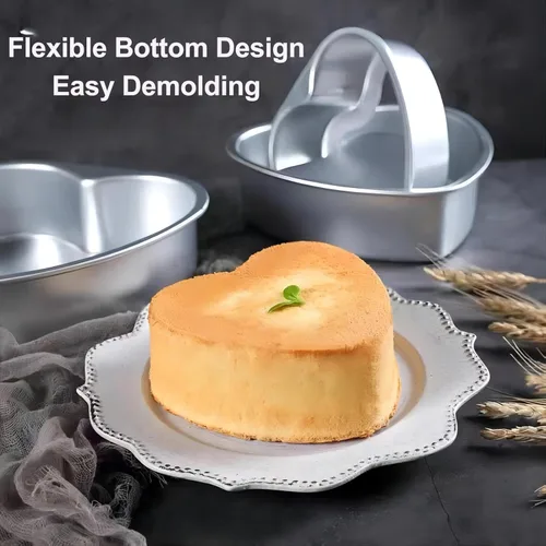 Vista 6 de Moldes para pasteles en forma de corazón, 2 unidades, 8 y 6 pulgadas, juego de moldes de aluminio profundo con parte inferior extraíble, herramienta