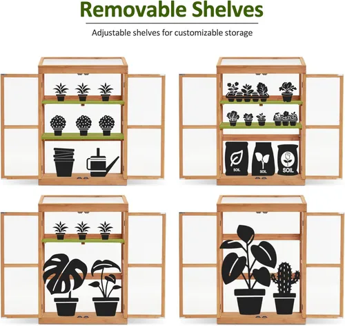 Vista 6 de MCombo Invernadero de madera con marco frío, protección de estante elevado para uso en interiores y exteriores, 0760 (naranja)