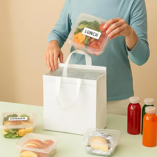 Vista 8 de ZENFUN Juego de 25 bolsas aisladas para llevar, pequeñas bolsas aisladas para comestibles, bolsas térmicas blancas para alimentos congelados