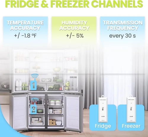 Vista 6 de Termómetro inalámbrico para congelador con alarma, termómetro para refrigerador, congelador y alarma, termómetro digital con 3 retroiluminación