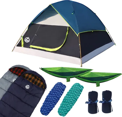 Vista 6 de Northroad 9PCS Camping Tent Kit, Including 1 2/3 Person Dome Tent, 2 Sleeping Bag, 2 Sleeping Pad/Camping Mat, 2 Single Camping Hammock with 2 Tree