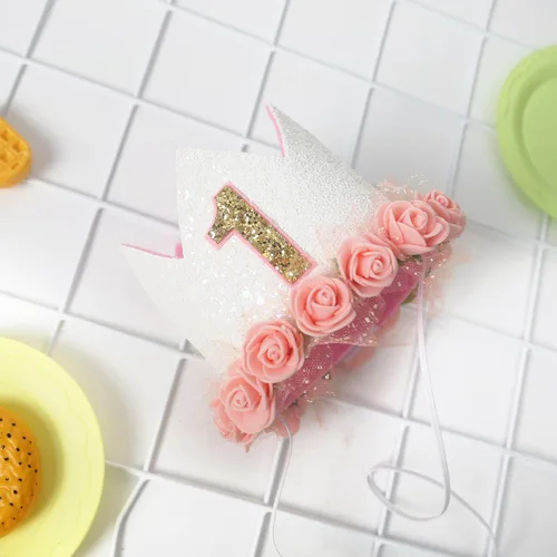Vista 6 de Corona floral para el primer cumpleaños del bebé, sombrero de fiesta temática con flores, corona de flores boho para el primer cumpleaños