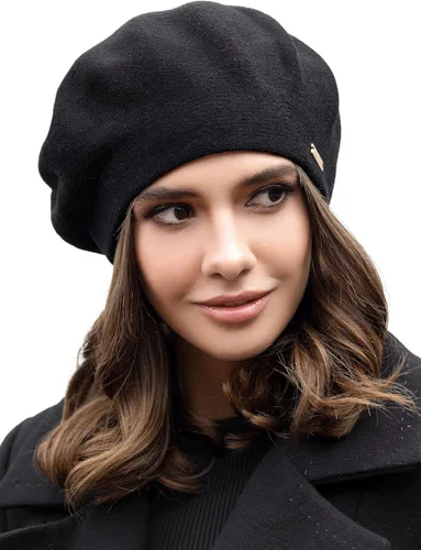 Braxton - Gorro de boina de lana Boinas de punto angora de ganchillo con forro cálido Sombrero francés de París para mujer