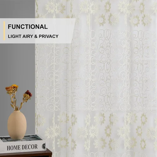 Vista 6 de Zahari Home Avon - Cortinas bordadas de poliéster con ojales superiores para decoración de sala de estar, dormitorio, 54 x 84 pulgadas, panel