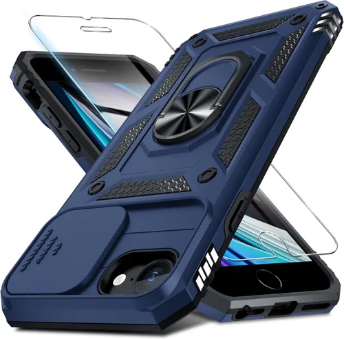 Vista 103 de Janmitta Funda para iPhone 12 y 12 Pro Cubierta de Teléfono con Cubierta Deslizante Integrada para Lente de Cámara + Protector de Pantalla, Azul