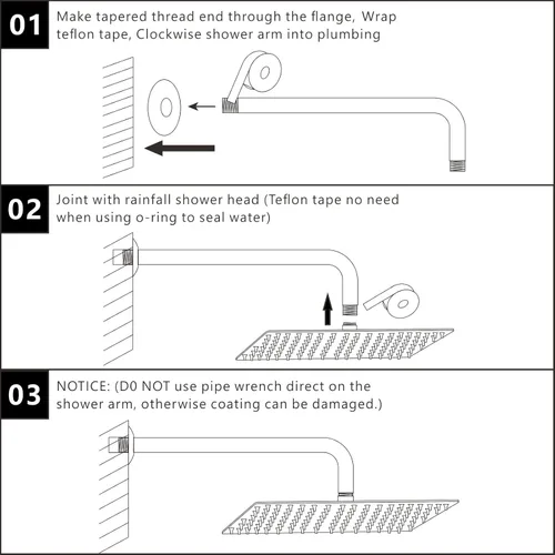 Vista 7 de Voolan Brazo de ducha con brida y cinta de teflón, brazo de extensión de cabezal de ducha para cabezal de ducha fijo de baño, acero inoxidable