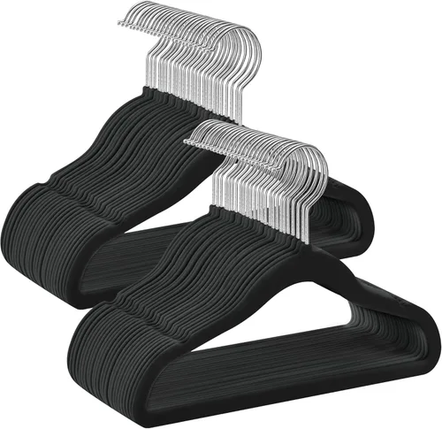 SONGMICS Perchas para Bebés y Niños Paquete de 50 para Armario, 11.8 x 8.1 pulgadas, ganchos giratorios plateados de 360°, perchas de terciopelo