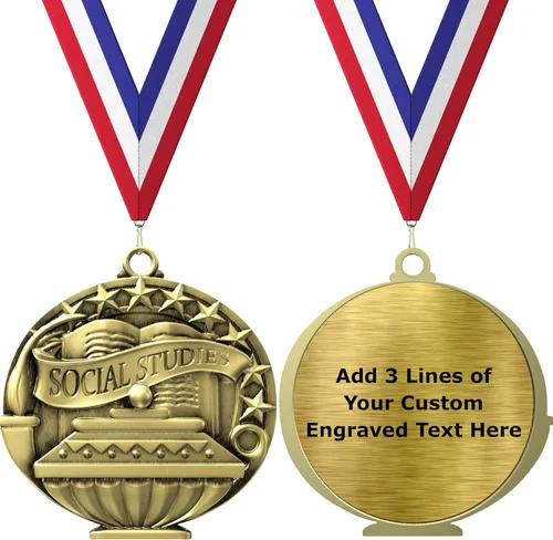 Vista 13 de Express Medals Pack of 10 (or More) Engraved Scholastic Academic Award Medals with RWB Neck Ribbons