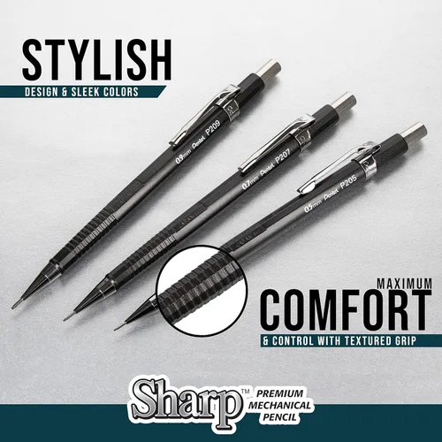 Vista 3 de Pentel Sharp - Portaminas (0.028 in), barril negro y azul, paquete de 5 (P2057BP5AC)