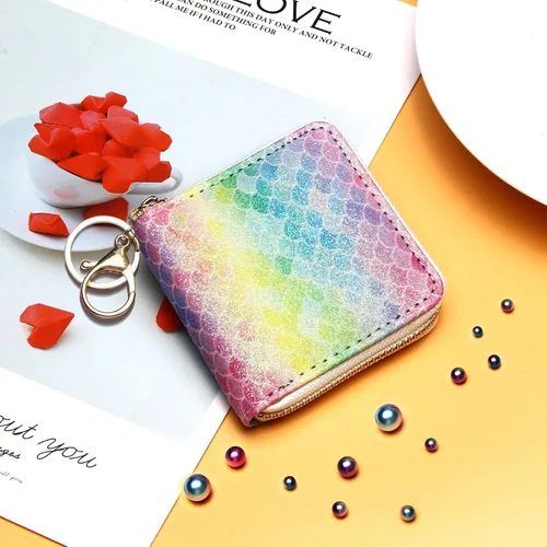 Vista 6 de GEEAD - Monedero pequeño con purpurina para mujer o niña, con anillo para llavero