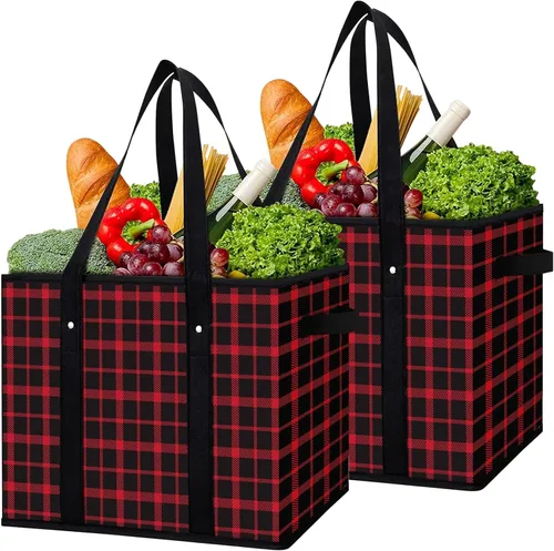 Vista 28 de WISELIFE Bolsas reutilizables para comestibles [2 unidades], bolsa grande para comestibles, resistente al agua, bolsa de compras plegable para ropa
