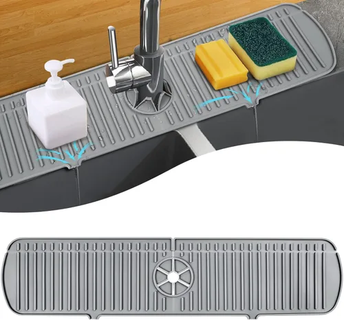 Vista 14 de BFONS Bandeja de secado con mango de grifo de silicona, soporte para esponja de jabón, accesorios para cocina, encimera, baño, fregadero de cocina