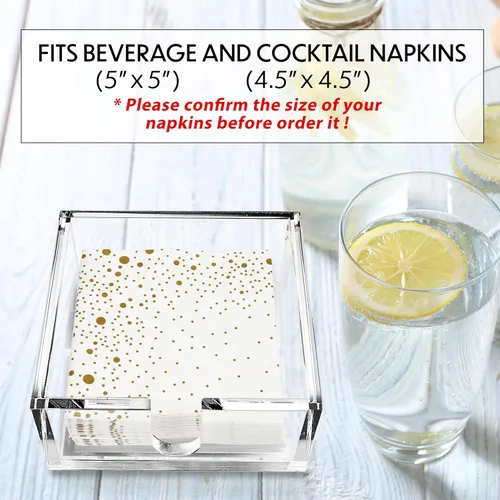 Vista 2 de LotFancy Servilletero acrílico para servilletas de cóctel de 5 x 5 pulgadas, soporte de papel transparente para mesa, cocina, bar, fiesta