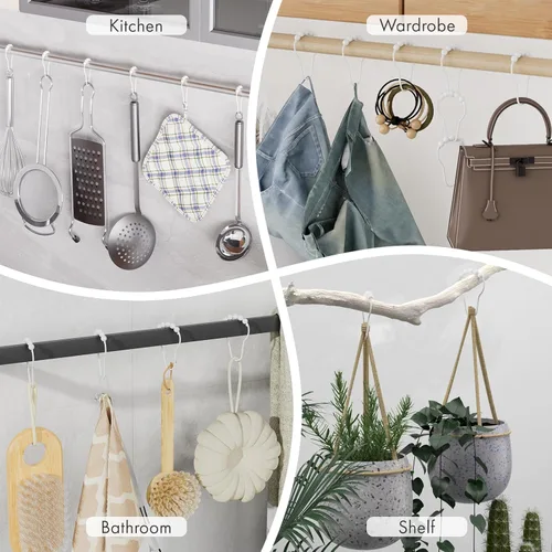 Vista 111 de Amazer - Juego de 12 ganchos decorativos para cortina de ducha de acero inoxidable para barras de cortinas de baño, blanco acrílico